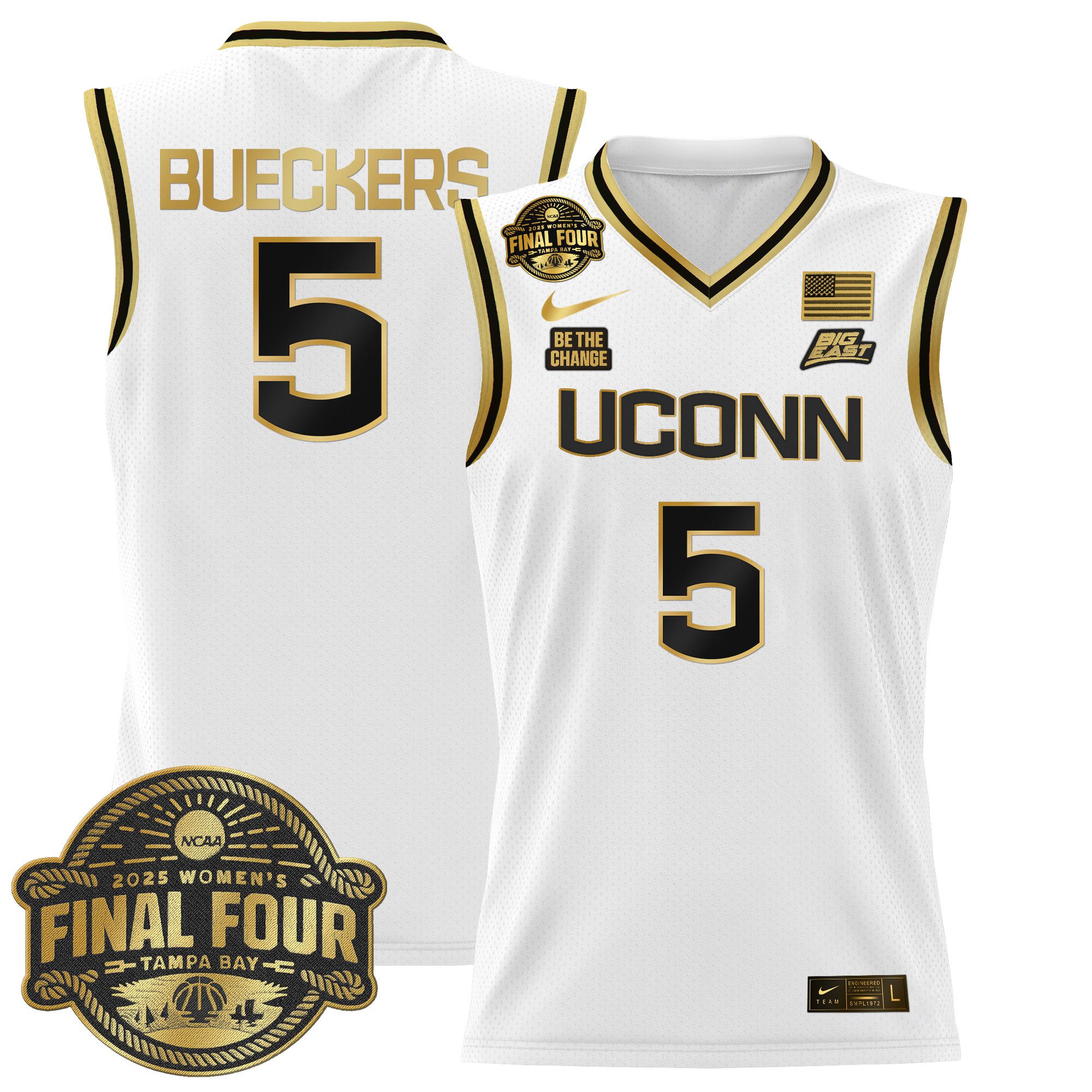 Men UConn Huskies #5 Bueckers White Nike 2025 Big Eat Final Four Patch Lightweight Basketball NCAA Jerseys